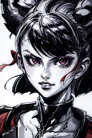 , girl, waterpaint, ((masterpiece)),white background, in a 90s anime setting,   (art by yoji shinkawa), tekken character , 4k, Ilya Kuvshinov style potrait hyper detailed
