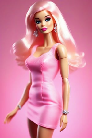 realistic Barbie in pink short dress