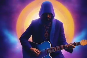 Luminous blue  ancient mystic ritual Radiant purplea guitarist