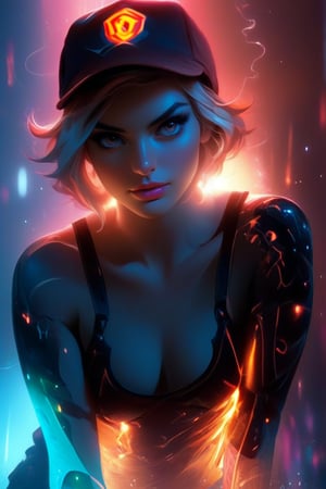 Macro script quality, ultra realistic, HD, HQ, 4K, 8K, high details, neon background, neon clothes, futuristic, sci-fi, perfect face, illustrative art, soft lighting, detailed, more Flowing rhythm, elegant, low contrast, add soft blur with thin line, upper body, break, A high-quality, detailed portrait image of a beautiful young woman with lustrous hair styled. She has delicate facial features including large, expressive eyes, high cheekbones, and a slender, elegant nose. Her skin is flawless and glowing, and she has a serene, confident expression. She is wearing natural-looking makeup that accentuates her features. The back- ground is softly blurred, placing the focus entirely on her captivating visage. The lighting is gentle and flattering, creating subtle shadows and highlights that enhance the depth and dimensionality of the portrait. The overall mood is one of poise, beauty, and digital influence. The image has a high level of photorealism and attention to detail., art_booste, Decora_SWstyle, sirhololens, mystical future