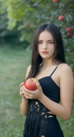 xxmix_girl, adam and eva in garden of eden, 1girl, long black hair, vibrant theme, (nude:1.3), (1boy:1.2), (nude:1.3), short black hair, eating apple, ,film grain, garden of eden, forest background,male,kristinapimenova,6000,Movie Still