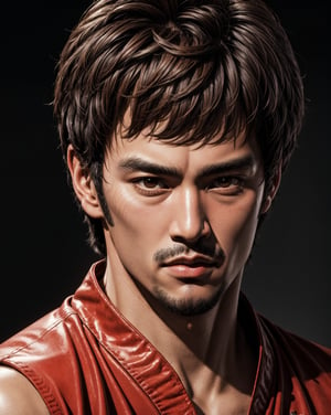 Best Quality, Masterpiece, Ultra High Resolution, Detailed Background, boy, man, Bruce Lee, face , front, brown hair, chromatic_background, 4k resolution