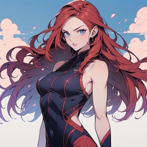 ((masterpiece))),((best quality)), 8k, high detailed, ultra-detailed BREAK A beautiful young woman with sky blue eyes and wavy red hair, fair and smooth skin, pink lips, toned body, athletic and strong ((redhead:1.1)), long hair, blue eyes, slim.