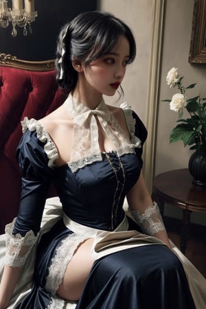 Beautiful maid in a Victorian-era setting, elegant attire, flowing dress, intricate lace details, soft lighting, realistic shading, digital painting, cinematic, 4k resolution, masterpiece