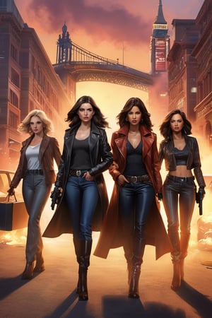 (realistic) (digital artwork) portraying a (courageous gang of women) on a (dangerous heist), (daring and resourceful), (digital art by a skilled artist), (high-stakes adventure), (female-led crime caper), (exciting mission), (empowered protagonists)