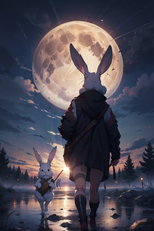 absurdres, highres, official art, beautiful, aesthetic, best quality, rabbits returning to the moon,