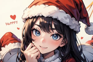 ((face focus)), Santa being kissed on the cheek by the girl next to him, best quality, (happy)
