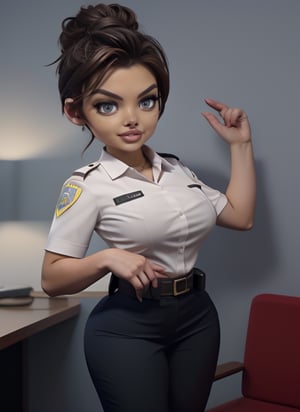 8k, 4k, chibi,1girl,solo,b1mb0,sm4c3w3k,brown hair up, latina police woman, tight LAPD uniform, collared shirt,3DMM, 