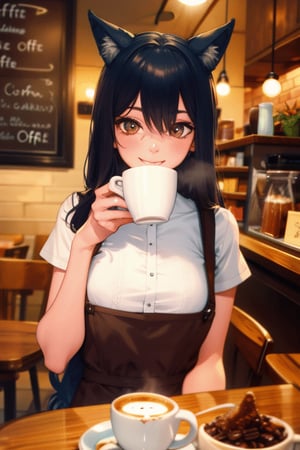 we find a charming coffee shop where a friendly dragon girl and a foxy girl have come together for a heartwarming coffee date. The coffee shop is a cozy haven, filled with the aroma of freshly brewed coffee and the soft hum of conversation.

The dragon girl, with her elegant and majestic presence, enjoys a cup of steaming coffee. Her eyes reflect a sense of serenity as she savors the warm beverage, and her scales shimmer in the soft cafe lighting.

Sitting across from her, the foxy girl radiates charm and curiosity. She playfully stirs her coffee, her fluffy tail wagging with excitement. A sense of friendship and camaraderie fills the air as they share stories and laughter.

The coffee shop's interior is decorated with inviting details, like plush chairs, cozy bookshelves, and warm wooden accents. The setting exudes comfort and togetherness, making it the perfect backdrop for this heartwarming coffee date.