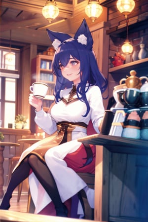 we find a charming coffee shop where a friendly dragon girl and a foxy girl have come together for a heartwarming coffee date. The coffee shop is a cozy haven, filled with the aroma of freshly brewed coffee and the soft hum of conversation.

The dragon girl, with her elegant and majestic presence, enjoys a cup of steaming coffee. Her eyes reflect a sense of serenity as she savors the warm beverage, and her scales shimmer in the soft cafe lighting.

Sitting across from her, the foxy girl radiates charm and curiosity. She playfully stirs her coffee, her fluffy tail wagging with excitement. A sense of friendship and camaraderie fills the air as they share stories and laughter.

The coffee shop's interior is decorated with inviting details, like plush chairs, cozy bookshelves, and warm wooden accents. The setting exudes comfort and togetherness, making it the perfect backdrop for this heartwarming coffee date.