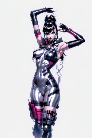 ((masterpiece)) 8k, (Sailor mars) (in a  cyberpunk 2077 setting) (((art by yoji shinkawa))) hyper detailed () (((((1 girl ))) ()  background, white background, woman, rough_sketch, (()), pencil sketch (((full body))) (black and white) (((((small breast)))), Leonardo Style ,pencil sketch, illustration,Witchblade 
(((A silver metallic bodysuit with bold shoulder pads))), (cyberpunk style 1.5)