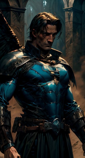 Dick grayson the Night wing hero in a medieval leather armor, inspired by Dungeons and dragons art style, Medieval fantasy, style of raymond swanland, Rogue character of a RPG, high detail iconic character, inspired by Marek Okon, high quality digital concept art, high detail comic book art, by Raymond Swanland, cg artist,r1ge