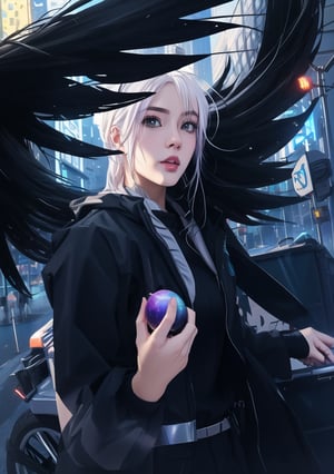 (high detailed face),1 girl , detailed eyes, (ultra Max high quality 1.2), (high_resolution 4k), (high detailed face), high-res CG textures.,detailed eye brows, white hair,full body,  Amidst the neon-lit streets of a cyberpunk cityscape, a street vendor sells holographic fruits from a futuristic cart. The reflection of towering skyscrapers is visible on the wet pavement, big_boobs, (masterpiece 1.2), (ultra Max high quality 1.2), (high_resolution 4k), (high detailed face), 
,Leonardo Style,3d style,bingnvwang,dfdd,glow,cyborg style,blue hair,1 girl,zero two,3DMM,Detailedface
