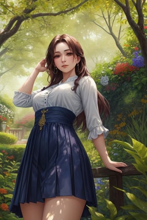 A girl with a short skirt, surrounded by the vibrant colors of Suratian art, captured in a high-resolution masterpiece. Her eyes are beautiful and detailed, drawing you in with their depth and emotion. Her lips, just as detailed, are soft and inviting. The girl stands confidently in a garden, her pose exuding grace and strength. The sunlight filters through the leaves, casting a warm and gentle glow on her face. The garden itself is a lush oasis, filled with blooming flowers and vibrant greenery. The scene is reminiscent of a beautiful oil painting, with each brushstroke capturing the intricacies of the garden and the girl. The colors are vivid, bringing the entire scene to life, and the lighting is carefully crafted to create a sense of warmth and serenity. This prompt guarantees the best-quality, ultra-detailed, and photorealistic representation of the girl, the garden, and the Suratian art, from below 