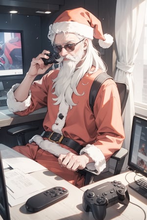 cyberpunk style santa in his gaming house ,photorealistic