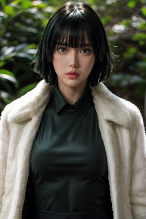 fubuki\(one punch man\),FubukiOPM , (8k, best quality, masterpiece, ultra highres:1.2) Photo of Pretty Japanese Named Yuki (detailed_face) , green_hair, short-hair , adult_face , school uniform, short hair, jacket, upper body, 1girl, lips ,fubuki\(one punch man\),fubuki , fubuki\(one punch man\), cowboy shot, solo, 1girl, expressionless, green hair, taut clothes, fur coat, jewelry, necklacemilf, solo, Looking At Viewer, Blush, short Hair, Detailed beautiful face, Posing, bokeh , green_background , green_bg , green
 