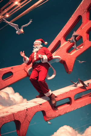 santa playing in sky with birds ,Masterpiece