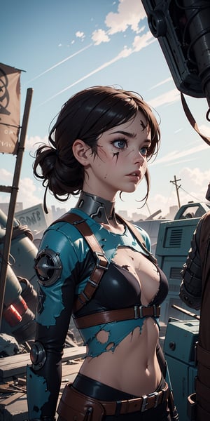 1 girl, upper body, single focus, survivor appearance, apocalyptic attire, battle-hardened look, (apocalyptic world: 1.4), (fighting for humanity: 1.3), cybernetic features, gritty aura, [depth of field, ambient lighting, post-apocalyptic style foreground, battle-ready appearance], Apocalyptic Sci-Fi, survival, post-cataclysmic world, (make-shift tech), (battle-scarred gear: 1.2), intricate details, enhanced lighting.
