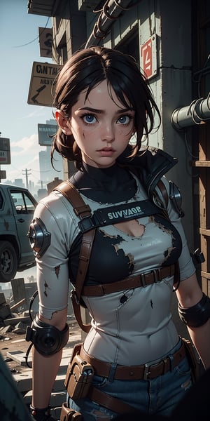 1 girl, upper body, single focus, survivor appearance, rugged post-apocalyptic attire, gritty wasteland, (post-apocalyptic setting: 1.4), (fighting for survival: 1.3), cybernetic features, dystopian aura, [depth of field, ambient lighting, apocalyptic style foreground, cybernetic modifications], Post-Apocalyptic Dystopia, survival, cybernetic wasteland, (improvised tech), (battle-worn accessories: 1.2), intricate details, enhanced lighting.
