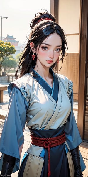 8k, best quality, (lifelike:1.4), original photo, 1 girl, Mulan hair, dao sword, warrior's armor, posture: defending homeland with strategic prowess, determined brown eyes
