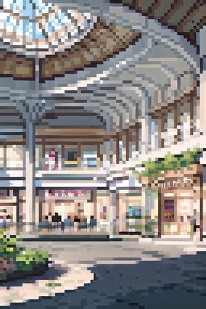 (((masterpiece))), (((best quality))), ((ultra-detailed)), (illustration), ((an extremely delicate and beautiful)), , (sunlight) ,Pixel art,, architecture,Pixel world, Mall
