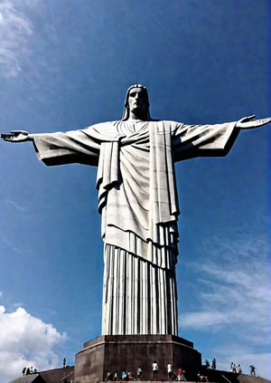 Christ the Redeemer statue in Rio de Janeiro, Brazil, eerie sky, dramatic angles, realistic and detailed action movie style, surreal, masterpiece,