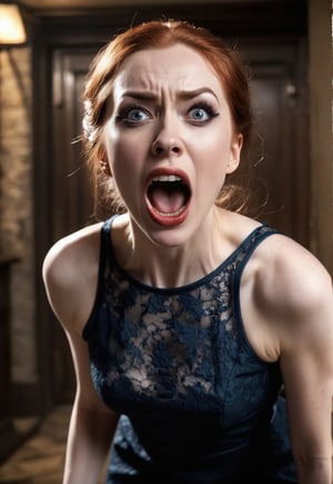 ((full body angle)), few ugly men attack a  beautiful very pale skin British woman, she screams in fear and big wide open eyes, dramatic angles and poses, realistic and detailed, horror movie style, super realistic, masterpiece,