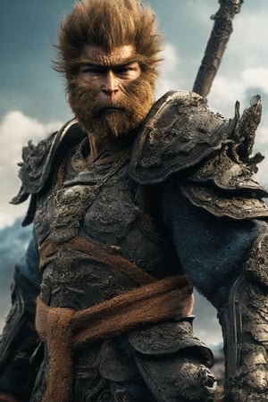 Wukong, a man in armor with a beard and a beard
