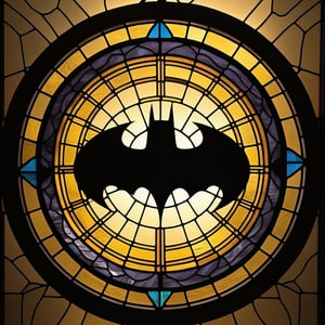 batman logo, masterpiece, simple background, (Stained glass), Circle,Stained glass, 32k, ultra realistic, best quality,Movie Still