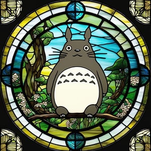 totoro, ghibli style, masterpiece, simple background, (Stained glass), Circle,Stained glass, 32k, ultra realistic, best quality