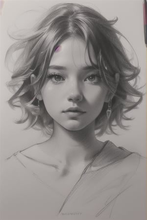 girl, realistic, Pencil drawing, (portrait:1.2), (sketch:1.2), painting, rough sketch, (Line art:1.2), meticulous painting, white paper, character on paper, black and white, extra lines, clear lines, shadow, masterpiece, complex background