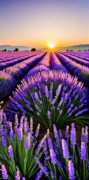Imagine the following scene.

In a lavender field, the flowers very tall and violet, very beautiful, at sunset.

The shot is wide, full body, to capture the details of the scene. best quality, 8K, high resolution, masterpiece), HD, 3D face