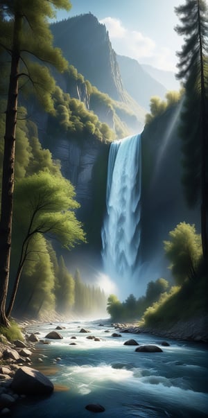 
Imagine the following scene:

A hyperrealistic photograph of a beautiful river in a mountain. The river is wide and turbulent, very imposing and untamable. It's daytime, the light filters through the branches of the trees next to the river. At the end a large waterfall can be seen, where the river originates.

(photorealistic), masterpiece: 1.5, beautiful lighting, best quality, beautiful lighting, realistic and natural image, intricate details, everything in focus, perfect focus, photography, masterpiece, small nuances, Supreme resolution, 32K, ultra-sharp quality and details. Superior, realistic and complex