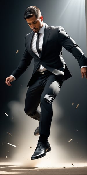 
Imagine the following scene.

A beautiful man falling from the sky. Dynamic pose of falling, despair. He is wearing a black suit.

The man is Latino, muscular, short hair

(photorealistic), masterpiece: 1.5, beautiful lighting, best quality, beautiful lighting, realistic and natural image, intricate details, everything in focus, perfect focus, photography, masterpiece, small nuances, Supreme Resolution, 32K, ultra-sharp quality and details.