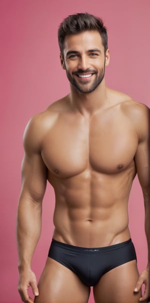 
Imagine the following scene:

Realistic full-length photograph of a beautiful man. ((Full body shot))

Neon red background. blurred background

Wearing a black bikini, white tank top, white sports shoes.

Looking at the camera, smile. Dynamic posture. standing. dynamic pose

The man is from arab, 30 years old, big eyes, shiny blue eyes, full and pink lips, blushing.  short brown hair, muscular body, dark skin, (((very chest hair, very body hair, black chest hair)))

(photorealistic), masterpiece: 1.5, beautiful lighting, best quality, beautiful lighting, realistic and natural image, intricate details, everything in sharp focus, perfect focus, photography, masterpiece, meticulous nuances, supreme resolution, 32K, ultra-sharp, quality Details superior, realistic and complex, perfect proportions, perfect hands, perfect feet.