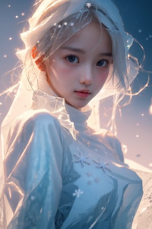  (ice:1.5), ((best quality)), ((masterpiece)), ((ultra-detailed)), extremely detailed CG, (illustration), ((detailed light)), (an extremely delicate and beautiful), a girl, solo, ((upper body,)), ((cute face)), expressionless, (beautiful detailed eyes), full breasts, (medium breasts:1.2), White dragon eyes, (Vertical pupil:1.2), white hair, shiny hair, colored inner hair, [Armor_dress], White_hair ornament, ice adorns hair,depth of field, [ice crystal], (snowflake), angel, (\shuang hua\), ((poakl)),r1ge