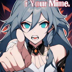 [[fu hua (phoenix)(honkai impact 3rd)]], nai3, 1girl, solo, artstyle,
looking at viewer,  open mouth,(( boring,teeth, pointing at viewer)),((meme,word,"your wife  is mine")))
