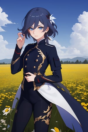 a beautiful girl in the sky from Mars, establishing herself in a field uniform,fu hua