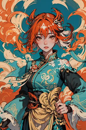 masterpiece, best quality, ultra high res, beautiful, elegant, graceful, award-winning art, 1girl, (style of Yuko Shimizu:1.4), (abstract art:1.2), style of rebecca guay, fu hua\bengluo, white_hair, orange_eyes, streaked_hair, fu hua, orange_hair, red_hair, fire, fiery_hair, hair_between_eyes, multicolored_hair, fu hua\bengluo, fiery_wings,fire, cloaked in flames, dark theme, visually stunning, gorgeous,cloud, fu hua\bengluo, ,fu hua\bengluo