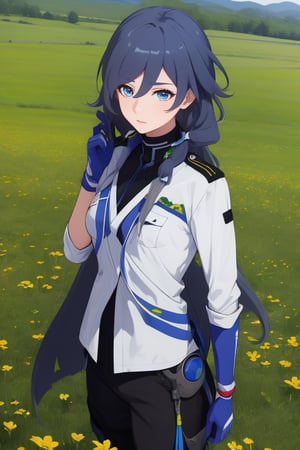 a beautiful girl in the sky from Mars, establishing herself in a field uniform,fu hua