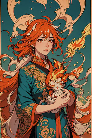 masterpiece, best quality, ultra high res, beautiful, elegant, graceful, award-winning art, 1girl, (style of Yuko Shimizu:1.4), (abstract art:1.2), style of rebecca guay, fu hua\bengluo, white_hair, orange_eyes, streaked_hair, fu hua, orange_hair, red_hair, fire, fiery_hair, hair_between_eyes, multicolored_hair, fu hua\bengluo, fiery_wings,fire, cloaked in flames, dark theme, visually stunning, gorgeous,cloud, fu hua\bengluo, ,fu hua\bengluo