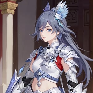 (masterpiece:1.3), (the best quality:1.2), (super fine illustrations:1.2), (Masterpiece), high quality, high detail,((white background:1.2)), looking at viewer, (SOLO:1.4),outline,,simple background, fu_hua, shoulder_armor, armor, chinese_armor, hair_between_eyes, blue_eyes, hair_bow,chinese sword