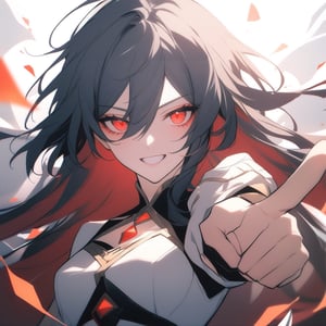 [[fu hua (phoenix)(honkai impact 3rd)]], nai3, 1girl, solo, artstyle,
looking at viewer,  open mouth,(( teeth, pointing at viewer)),(((writing"your soul is mine")))