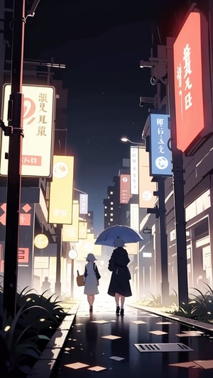 In the grass at night, with a public car station, under the rain, with lights, with buildings, with many people, with the shadows of the forest, with the sunshine, with the style of Miyazaki Hayao, with the style of the cardong