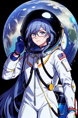a beautiful girl in the sky from Mars, establishing herself in a spacesuit,fu hua,astronauts,space shuttle orbiter,holding the helmet,glasses,rocket
