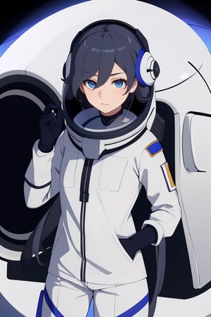 a beautiful girl in the sky from Mars, establishing herself in a spacesuit,fu hua,astronauts,space shuttle orbiter,holding the helmet