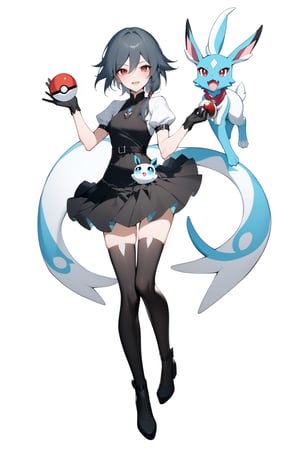  {{fu hua(honkai 3rd)}},(full body), nai3, solo, artstyle,best quality,amazing quality,very aesthetic,absurdres,traditional media solo, looking at viewer,
1girl, looking at viewer, smile, short hair, open mouth, skirt, black hair, thighhighs, gloves, bow, holding, tail, heart, black gloves, pokemon \(creature\), poke ball, poke ball \(basic\), holding poke ball, pikachu, sylveon