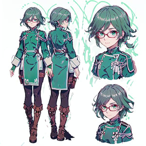 (CharacterSheet:1.2), 1 girl, solo, green eyes, ((((green hair:1.2)))) ,((green kongming suit)),headphones around neck,short hair, light smile,muscle_body, strong, fullbody black_bodysuit with green details,casual_wear, gloves, boots, pants, shirt, tecno_jacket, short-hair,,multiple views (full_body(front_view, back_view),uper_body(front_view, left_view, right_view)),(white background, simple background:1.2),(dynamic_pose:1.2),(masterpiece:1.2), (best quality, highest quality), (ultra detailed), (8k, 4k, intricate), (50mm), (highly detailed:1.2),(detailed face:1.2), detailed_eyes,(gradients),(ambient light:1.3),(cinematic composition:1.3),(HDR:1),Accent Lighting,extremely detailed,original, highres,(perfect_anatomy:1.2), perfect_face:1.2, detailed_anatomy, full_body,, , ,kongming suit,long skirt,sarashi,guanhelmet,senti,china dress with heart cutout,fu hua,chinese clothes,yifu,floral print,hanfu,chinese clothe,print robe,1girl,fu_hua