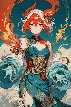 masterpiece, best quality, ultra high res, beautiful, elegant, graceful, award-winning art, 1girl, (style of Yuko Shimizu:1.4), (abstract art:1.2), style of rebecca guay, fu hua\bengluo, white_hair, orange_eyes, streaked_hair, fu hua, orange_hair, red_hair, fire, fiery_hair, hair_between_eyes, multicolored_hair, fu hua\bengluo, fiery_wings,fire, cloaked in flames, dark theme, visually stunning, gorgeous,cloud, fu hua\bengluo, 