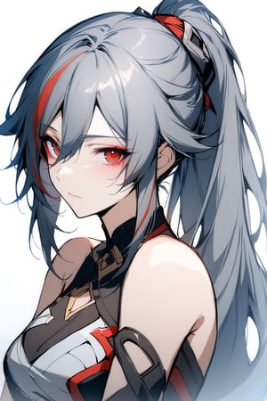 [[fu hua(honkai impact 3rd)]], nai3, 1girl, solo, artstyle,best quality,amazing quality,very aesthetic,absurdres,traditional media,female focus, 
1girl, solo, long hair, bangs, simple background, white background, hair between eyes, bare shoulders, closed mouth, ponytail, white hair, multicolored hair, sketch, streaked hair